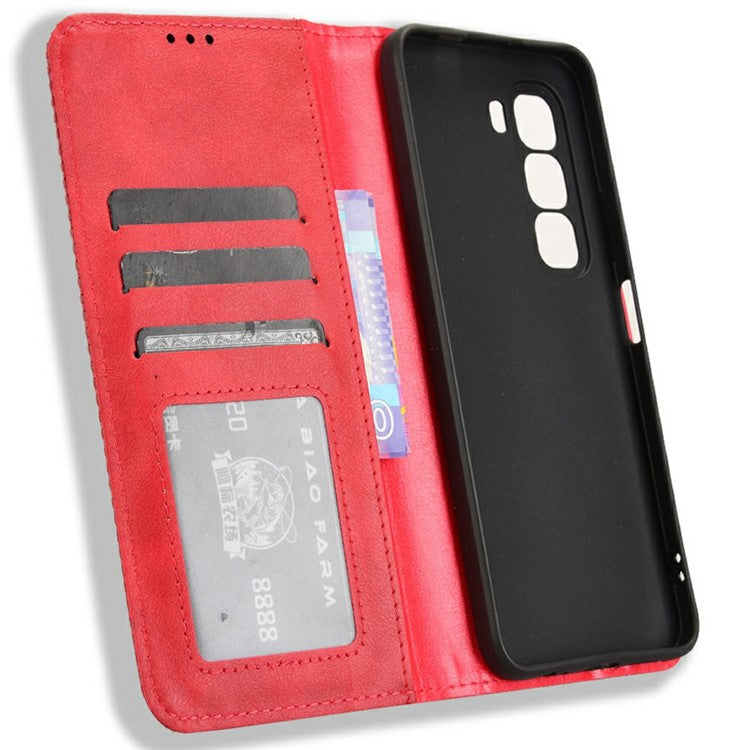 For Infinix Hot 50 Pro 4G X6881 Leather Case Wallet Stand Retro Texture Phone Cover - Red