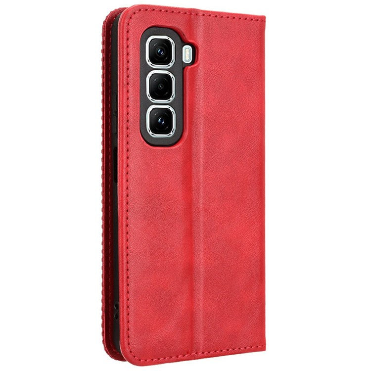 For Infinix Hot 50 Pro 4G X6881 Leather Case Wallet Stand Retro Texture Phone Cover - Red