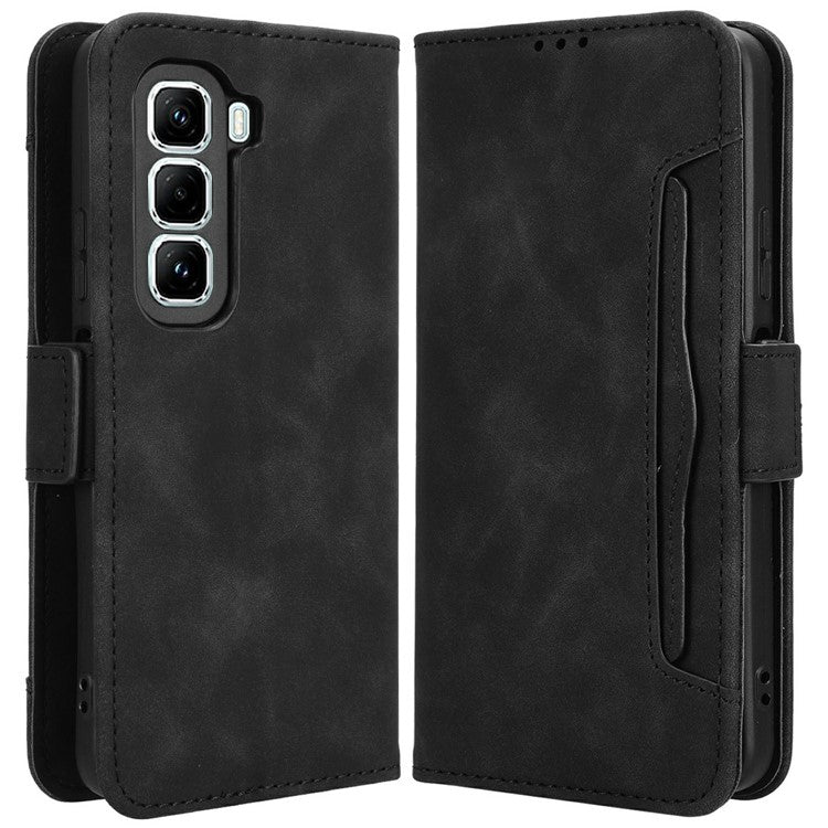 For Infinix Hot 50 Pro 4G X6881 Leather Case Phone Wallet Cover with Multiple Card Slots - Black