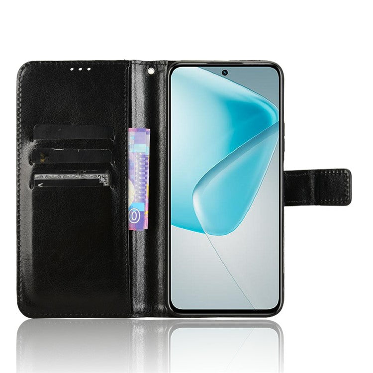 For Infinix Hot 50 Pro 4G X6881 Case Crazy Horse Texture PU Leather Phone Wallet Cover - Black