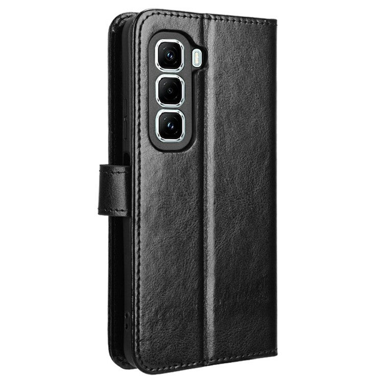 For Infinix Hot 50 Pro 4G X6881 Case Crazy Horse Texture PU Leather Phone Wallet Cover - Black