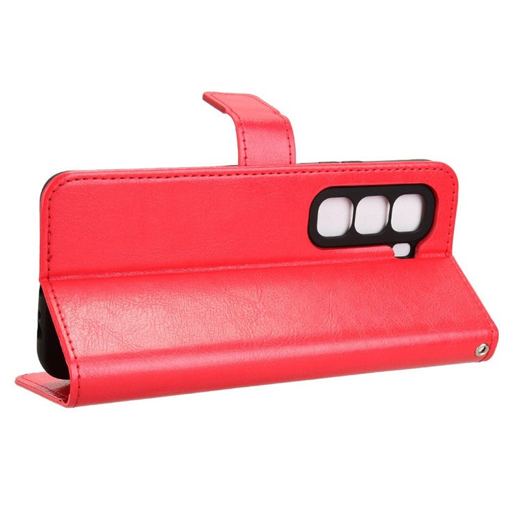 For Infinix Hot 50 Pro 4G X6881 Case Crazy Horse Texture PU Leather Phone Wallet Cover - Red