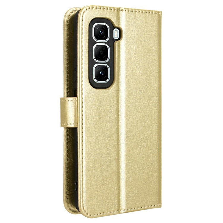 For Infinix Hot 50 Pro 4G X6881 Case Crazy Horse Texture PU Leather Phone Wallet Cover - Gold