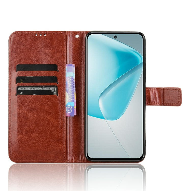 For Infinix Hot 50 Pro 4G X6881 Case Crazy Horse Texture PU Leather Phone Wallet Cover - Brown