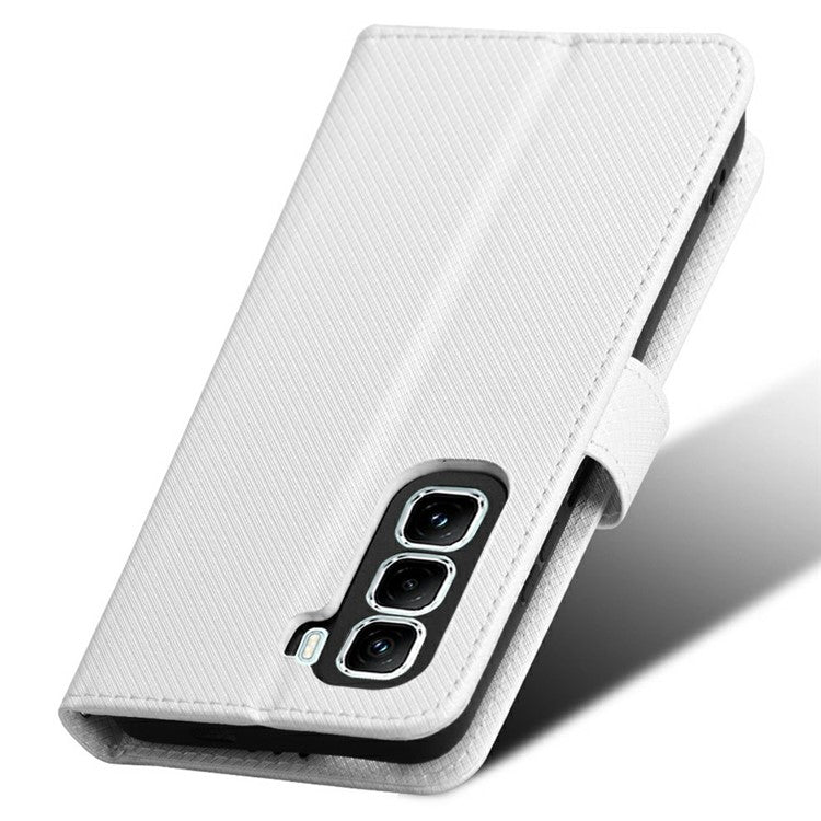 For Infinix Hot 50 Pro 4G X6881 Case PU Leather Diamond Texture Wallet Phone Cover - White