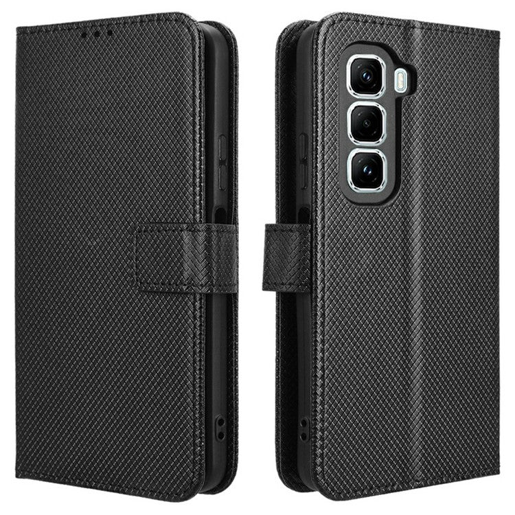 For Infinix Hot 50 Pro 4G X6881 Case PU Leather Diamond Texture Wallet Phone Cover - Black