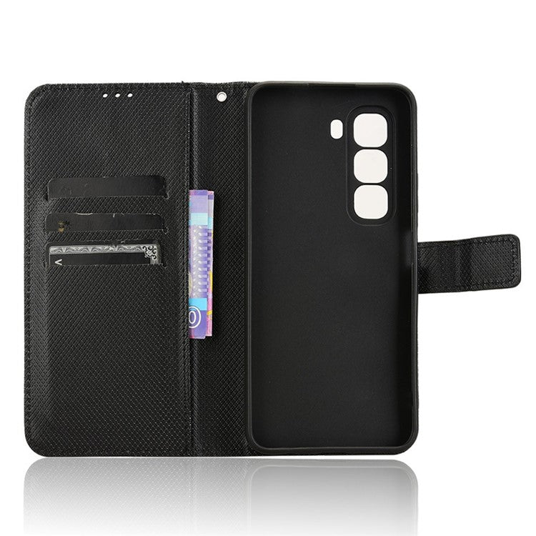For Infinix Hot 50 Pro 4G X6881 Case PU Leather Diamond Texture Wallet Phone Cover - Black