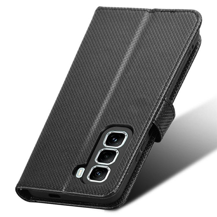 For Infinix Hot 50 Pro 4G X6881 Case PU Leather Diamond Texture Wallet Phone Cover - Black