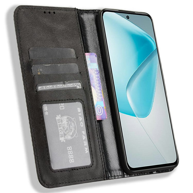 For Infinix Hot 50 Pro+ 4G X6880 Leather Case Wallet Stand Retro Texture Phone Cover - Black