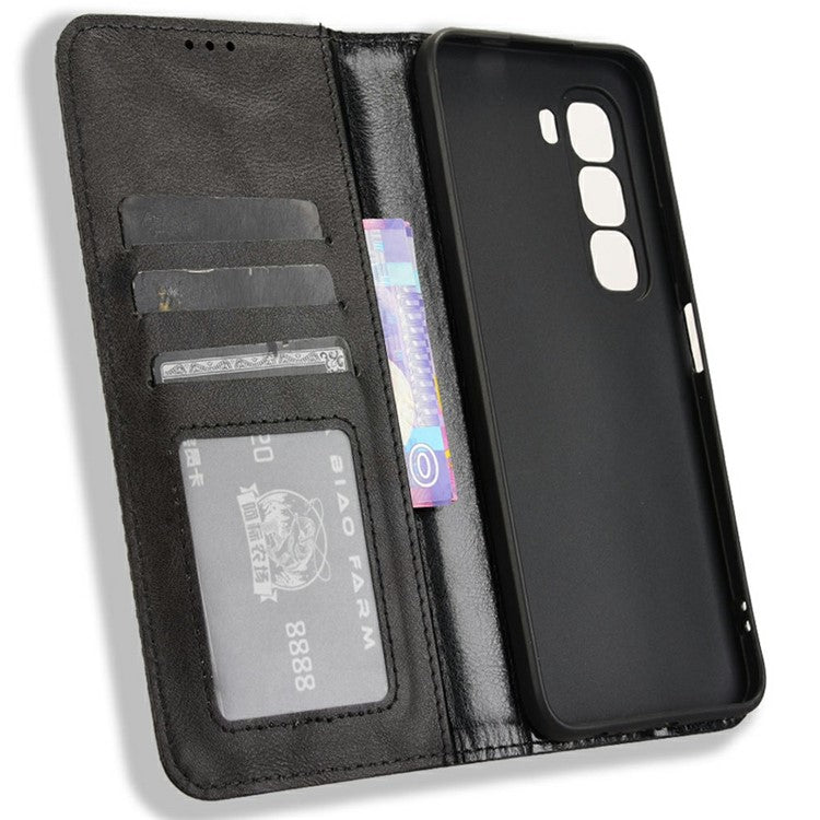 For Infinix Hot 50 Pro+ 4G X6880 Leather Case Wallet Stand Retro Texture Phone Cover - Black