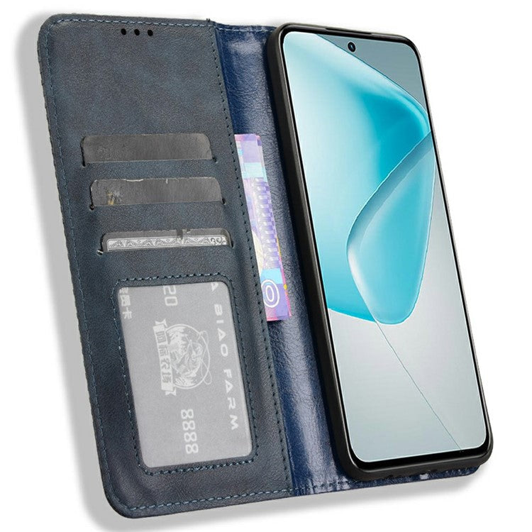 For Infinix Hot 50 Pro+ 4G X6880 Leather Case Wallet Stand Retro Texture Phone Cover - Blue