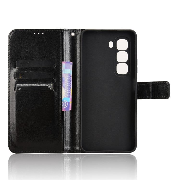 For Infinix Hot 50 Pro+ 4G X6880 Case Crazy Horse Texture PU Leather Phone Wallet Cover - Black