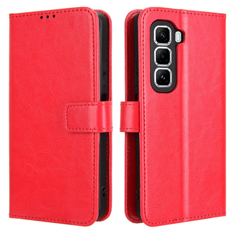 For Infinix Hot 50 Pro+ 4G X6880 Case Crazy Horse Texture PU Leather Phone Wallet Cover - Red