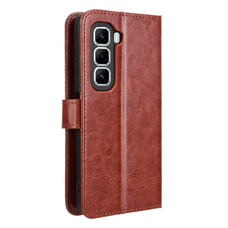 For Infinix Hot 50 Pro+ 4G X6880 Case Crazy Horse Texture PU Leather Phone Wallet Cover - Brown