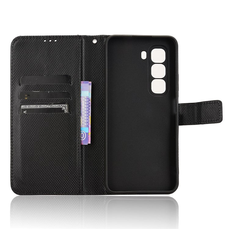 For Infinix Hot 50 Pro+ 4G X6880 Case PU Leather Diamond Texture Wallet Phone Cover - Black