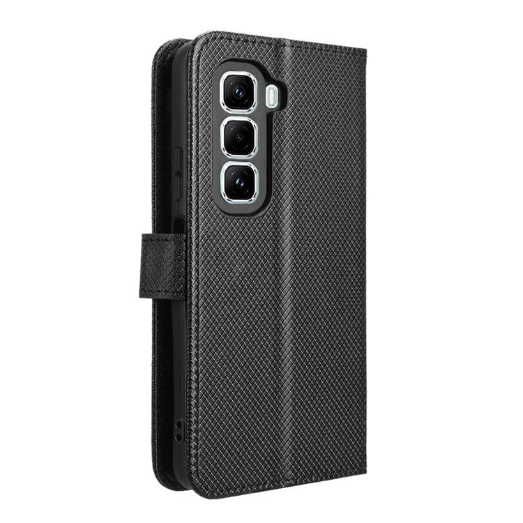 For Infinix Hot 50 Pro+ 4G X6880 Case PU Leather Diamond Texture Wallet Phone Cover - Black