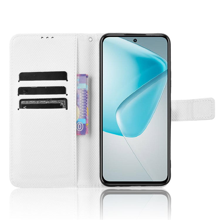 For Infinix Hot 50 Pro+ 4G X6880 Case PU Leather Diamond Texture Wallet Phone Cover - White