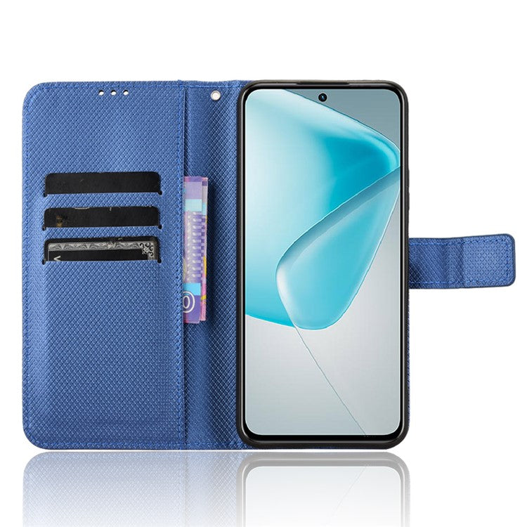 For Infinix Hot 50 Pro+ 4G X6880 Case PU Leather Diamond Texture Wallet Phone Cover - Blue