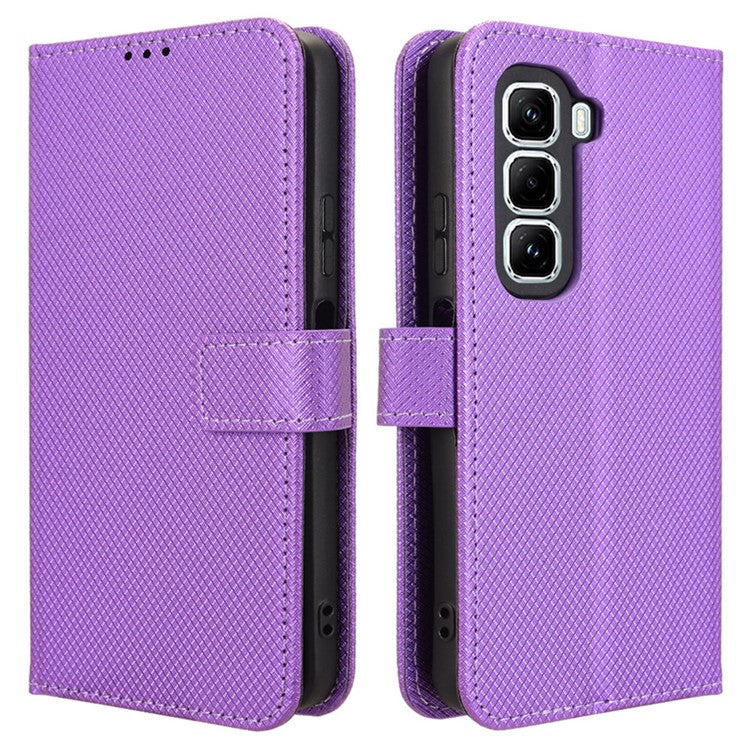 For Infinix Hot 50 Pro+ 4G X6880 Case PU Leather Diamond Texture Wallet Phone Cover - Purple