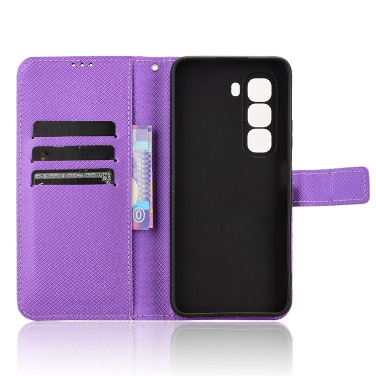 For Infinix Hot 50 Pro+ 4G X6880 Case PU Leather Diamond Texture Wallet Phone Cover - Purple