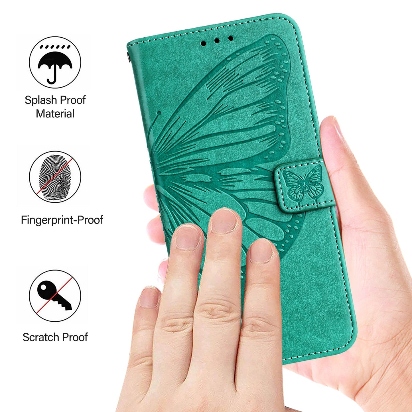 For Google Pixel 9a Case YB Imprinting Series-4 Butterfly Flower Flip Wallet Leather Phone Cover - Green