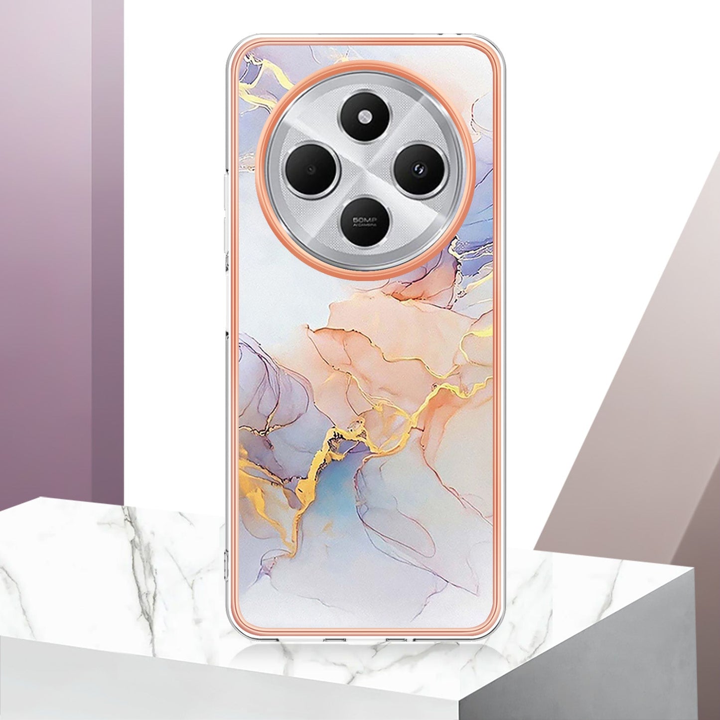 For Xiaomi Redmi 14R 5G / Xiaomi Poco C75 4G / Xiaomi Redmi 14C 4G Case YB IMD Series-1 Style-A IMD Marble Flower Pattern TPU Phone Cover - Milky Way Marble White
