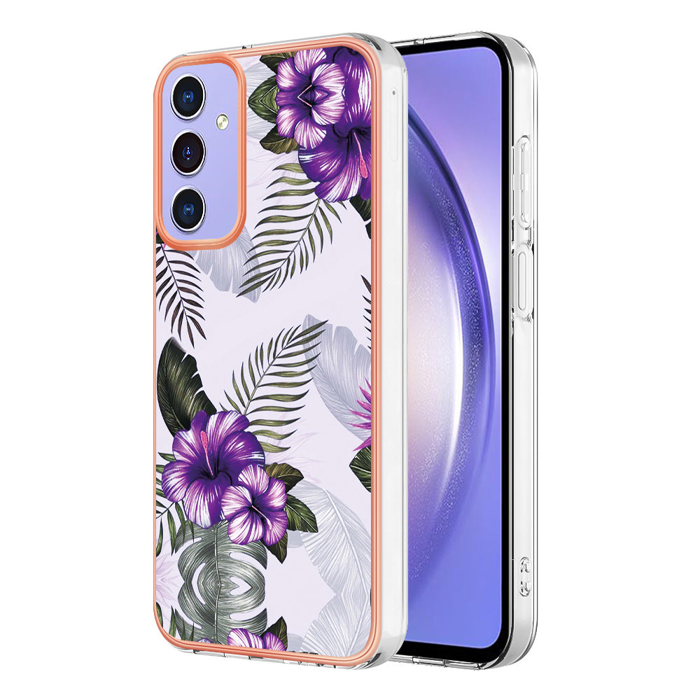 For Samsung Galaxy A16 4G / Galaxy A16 5G Case YB IMD Series-1 Style-A IMD Marble Flower Pattern TPU Phone Cover - Purple Flower