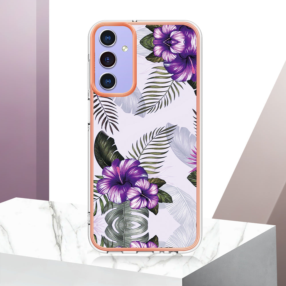 For Samsung Galaxy A16 4G / Galaxy A16 5G Case YB IMD Series-1 Style-A IMD Marble Flower Pattern TPU Phone Cover - Purple Flower