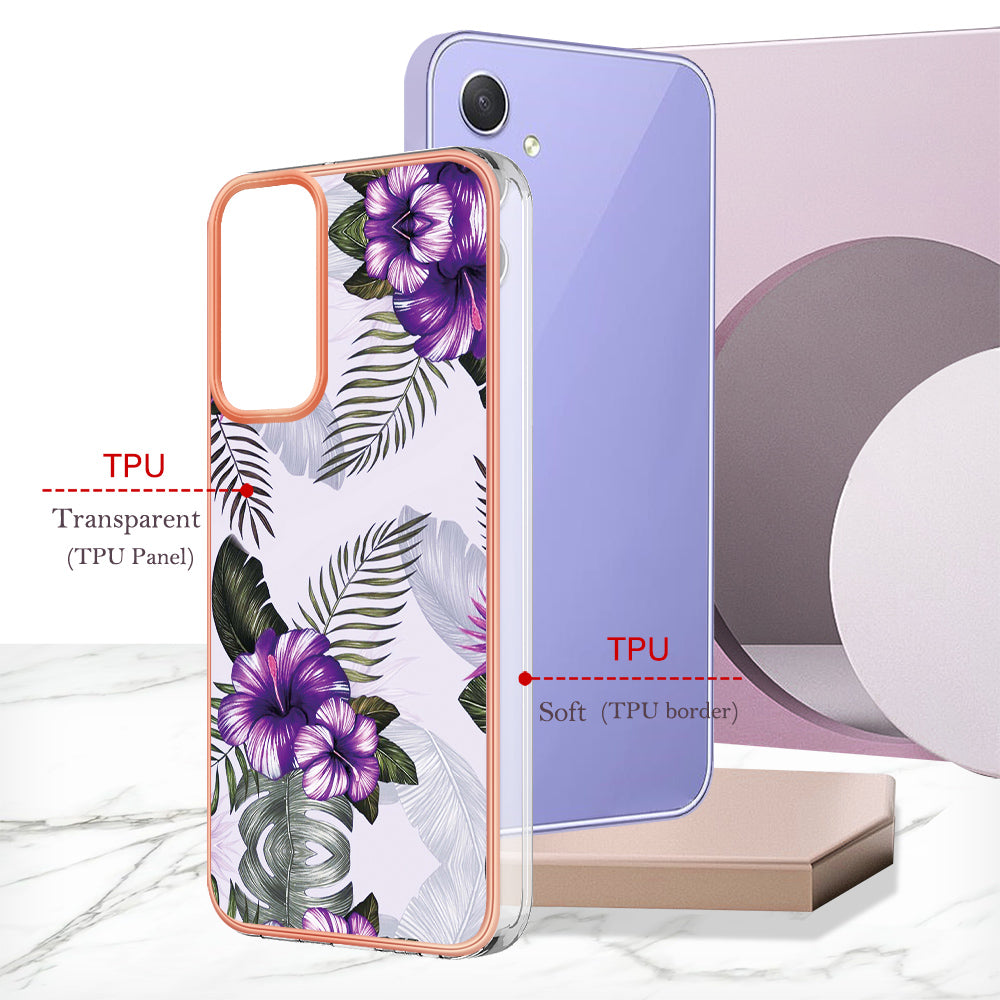 For Samsung Galaxy A16 4G / Galaxy A16 5G Case YB IMD Series-1 Style-A IMD Marble Flower Pattern TPU Phone Cover - Purple Flower