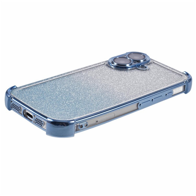 For iPhone 16 Plus Case Glitter TPU Phone Cover Reinforced Corners - Blue