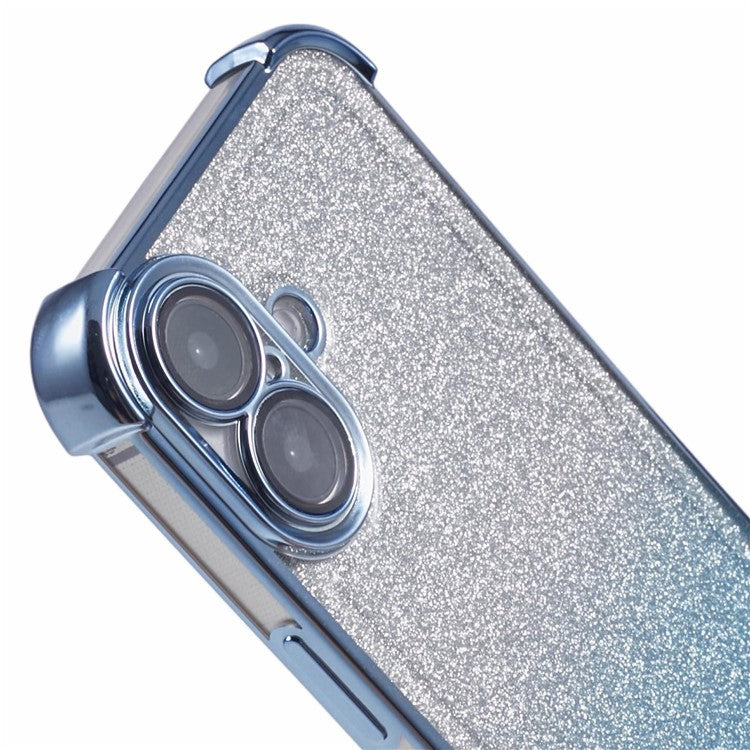 For iPhone 16 Plus Case Glitter TPU Phone Cover Reinforced Corners - Blue