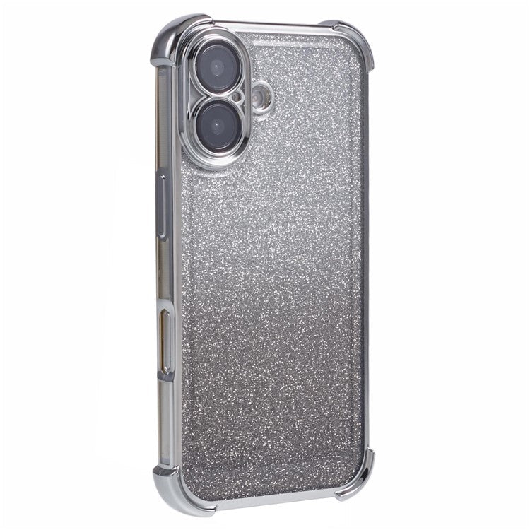 For iPhone 16 Plus Case Glitter TPU Phone Cover Reinforced Corners - Silver