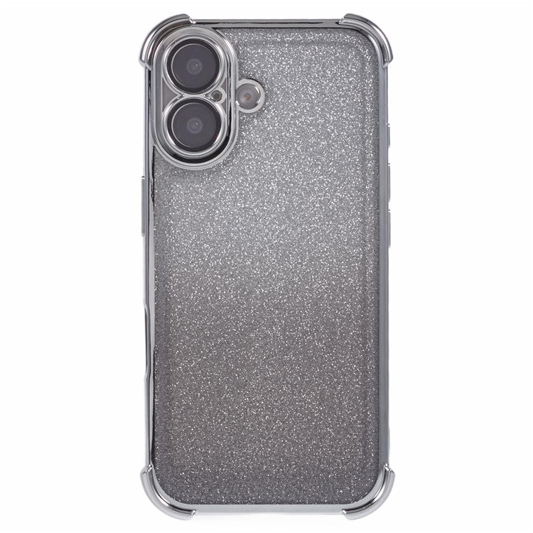 For iPhone 16 Plus Case Glitter TPU Phone Cover Reinforced Corners - Silver