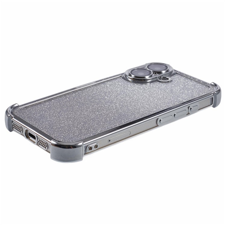 For iPhone 16 Plus Case Glitter TPU Phone Cover Reinforced Corners - Silver