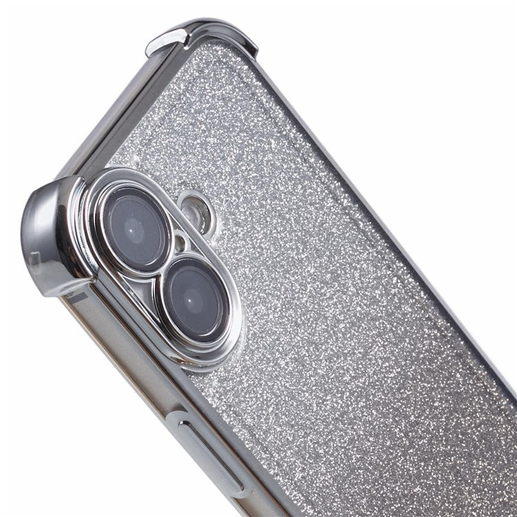 For iPhone 16 Plus Case Glitter TPU Phone Cover Reinforced Corners - Silver