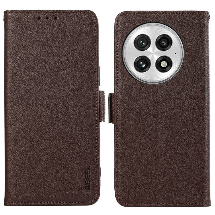ABEEL For OnePlus 13 Case Litchi Texture Leather RFID Blocking Phone Cover - Brown