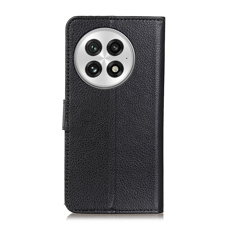 For OnePlus 13 Wallet Case PU Leather Phone Cover Litchi Texture - Black