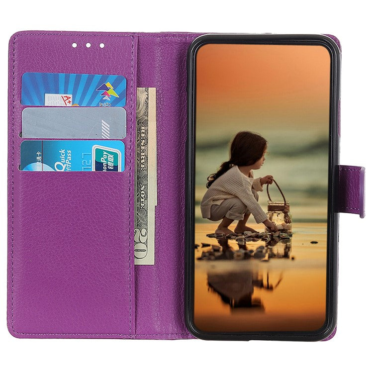 For OnePlus 13 Wallet Case PU Leather Phone Cover Litchi Texture - Purple