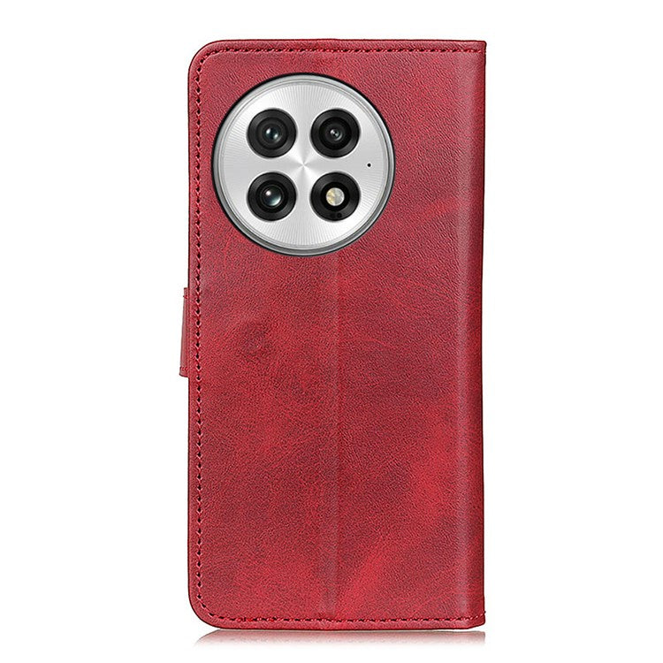 For OnePlus 13 Stand Wallet Case Cowhide Texture Leather Phone Cover - Red
