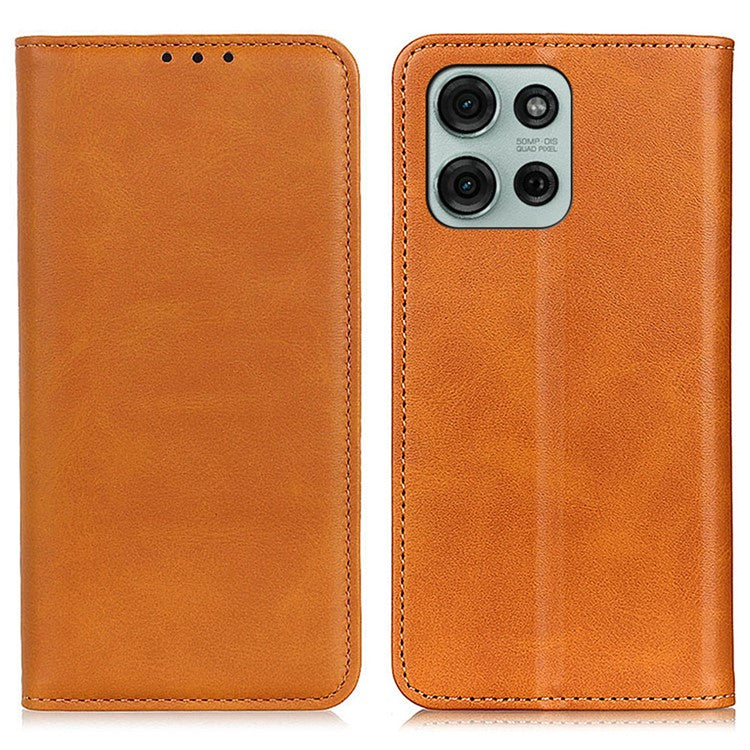 For Motorola Moto G75 5G Case Split Leather Flip Wallet Phone Cover - Brown