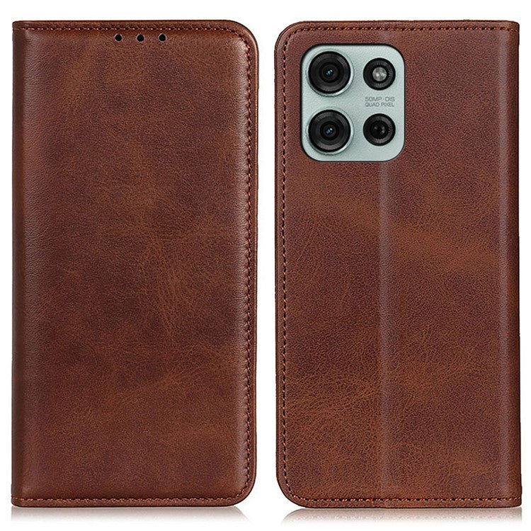 For Motorola Moto G75 5G Case Split Leather Flip Wallet Phone Cover - Coffee