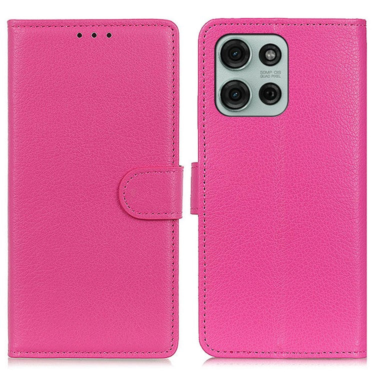For Motorola Moto G75 5G Wallet Case PU Leather Phone Cover Litchi Texture - Rose