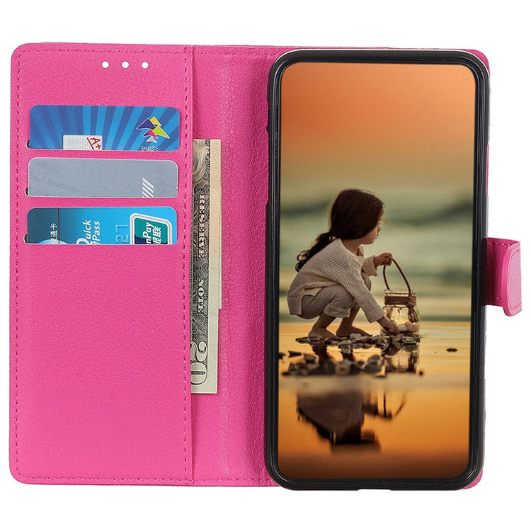 For Motorola Moto G75 5G Wallet Case PU Leather Phone Cover Litchi Texture - Rose