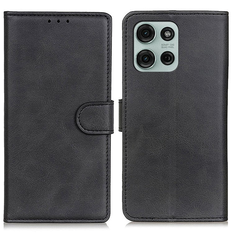For Motorola Moto G75 5G Stand Wallet Case Cowhide Texture Leather Phone Cover - Black
