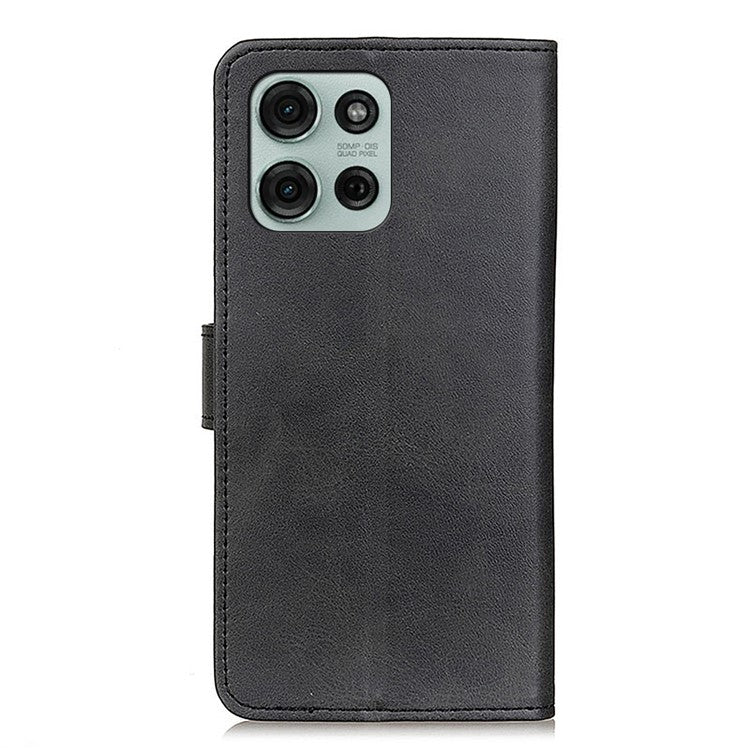 For Motorola Moto G75 5G Stand Wallet Case Cowhide Texture Leather Phone Cover - Black