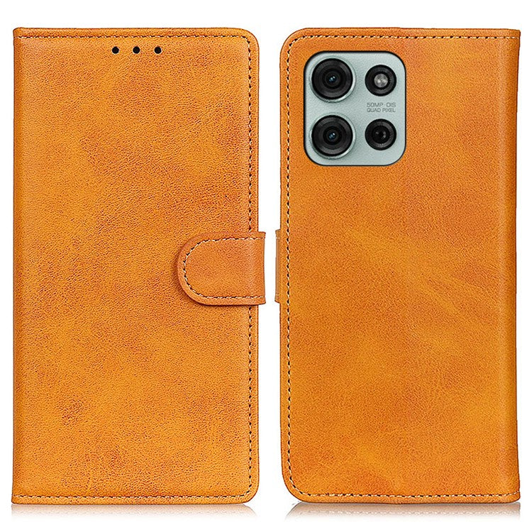 For Motorola Moto G75 5G Stand Wallet Case Cowhide Texture Leather Phone Cover - Brown