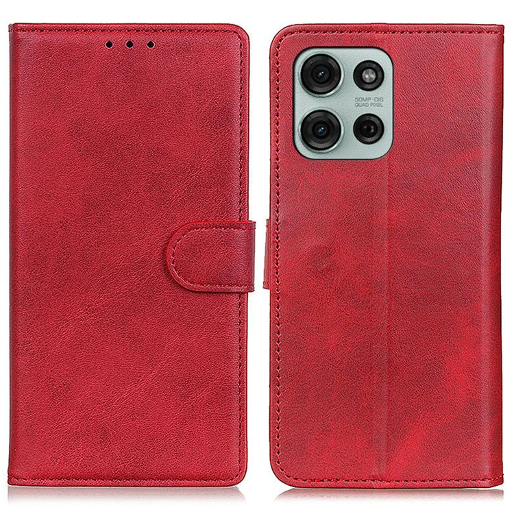 For Motorola Moto G75 5G Stand Wallet Case Cowhide Texture Leather Phone Cover - Red