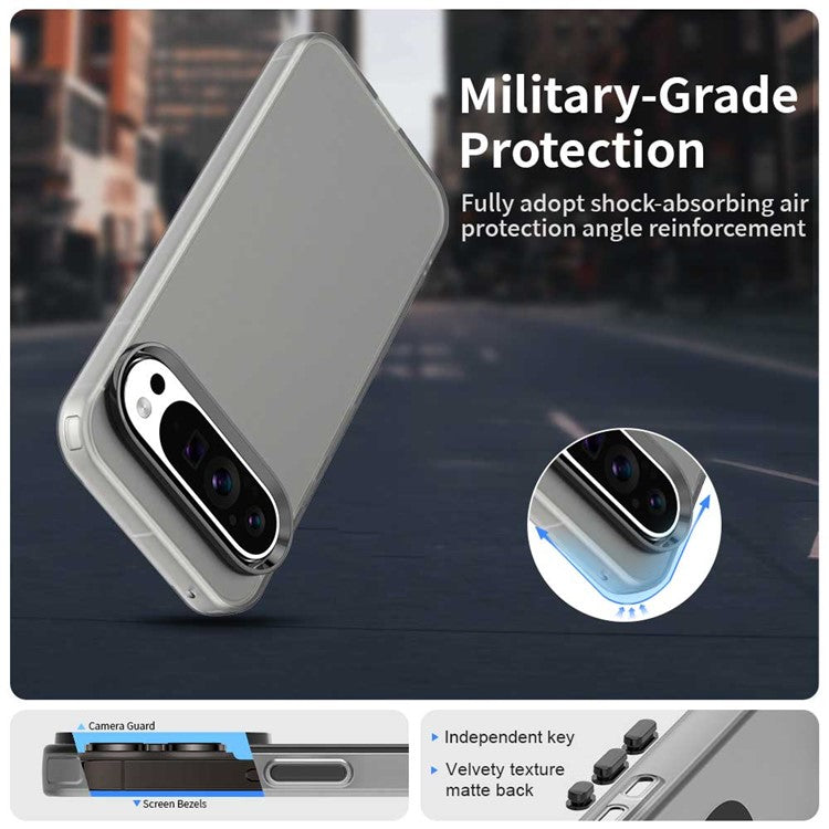 For Google Pixel 9 Pro XL Case PC+TPU+PET Matte Anti-Drop Phone Back Cover - Black