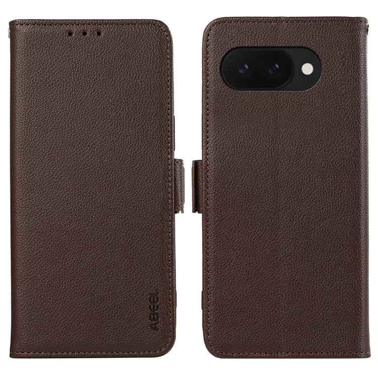 ABEEL For Google Pixel 9a Case Litchi Texture Leather RFID Blocking Phone Cover - Brown