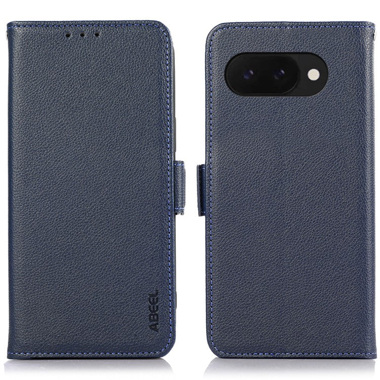 ABEEL For Google Pixel 9a Case Litchi Texture Leather RFID Blocking Phone Cover - Blue